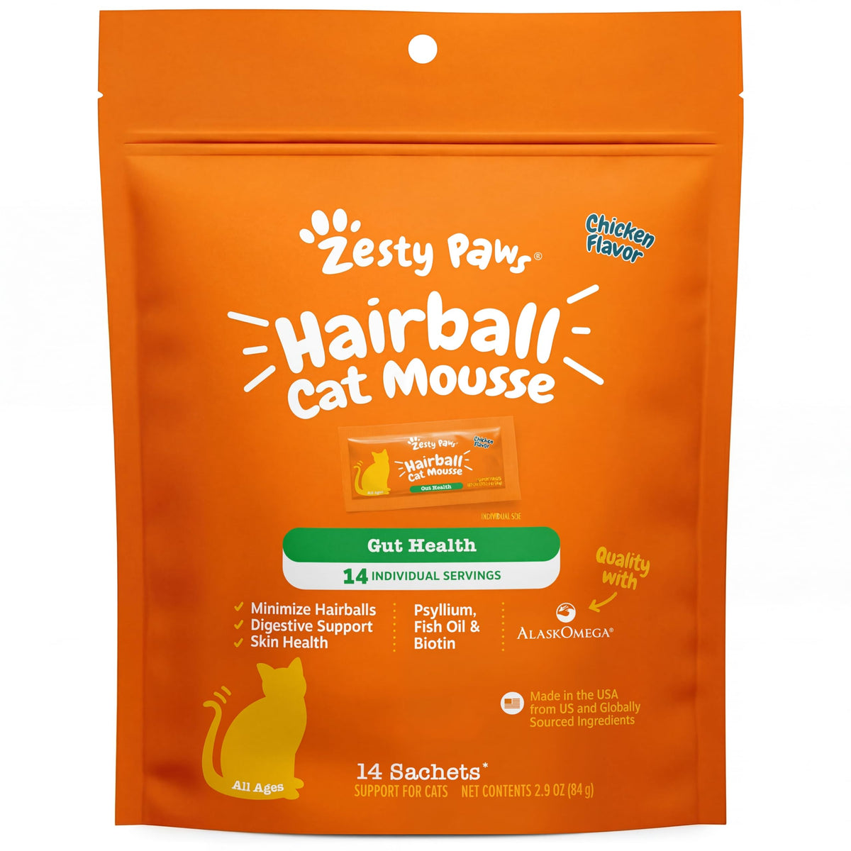 Chicken Omega 3 Cat Hairball Mousse 14 Ct O877356