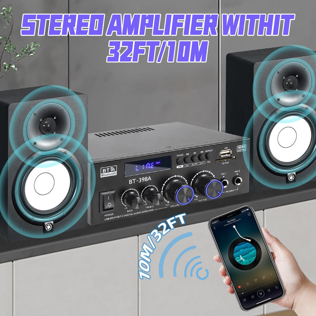 Bluetooth 5.0 Stereo Receivers, 2 Channel 450W Home Amplifier F987