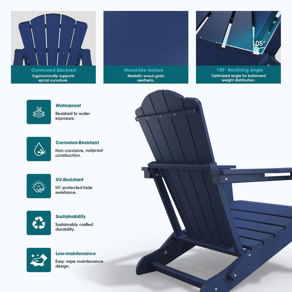 Folding Adirondack Chair Set of 2 HDPE All-Weather Outdoor Chair J832019