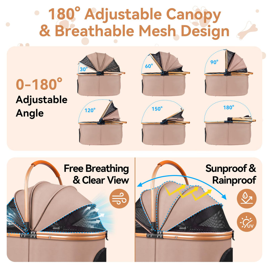 Khaki 3-in-1 Pet Stroller with Detachable Carrier X721