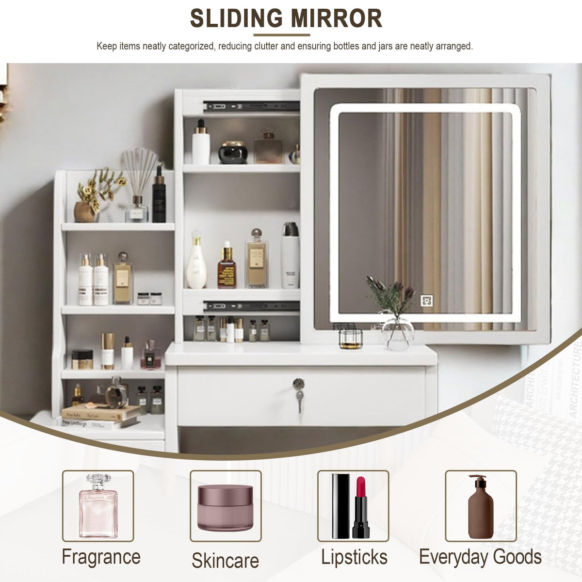 White 4 Drawer Vanity Desk Set with Mirror C44357
