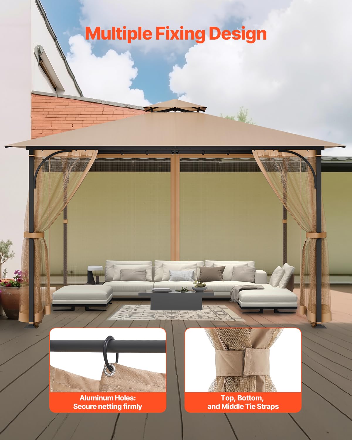 10 x 12 x 7 FT Gazebo Netting Replacement 4-Panel Sidewall Mesh Net W70165