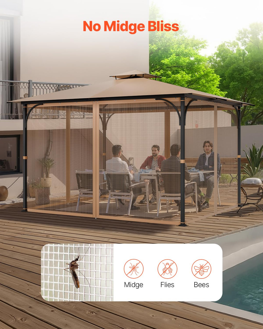 10 x 12 x 7 FT Gazebo Netting Replacement 4-Panel Sidewall Mesh Net W70165