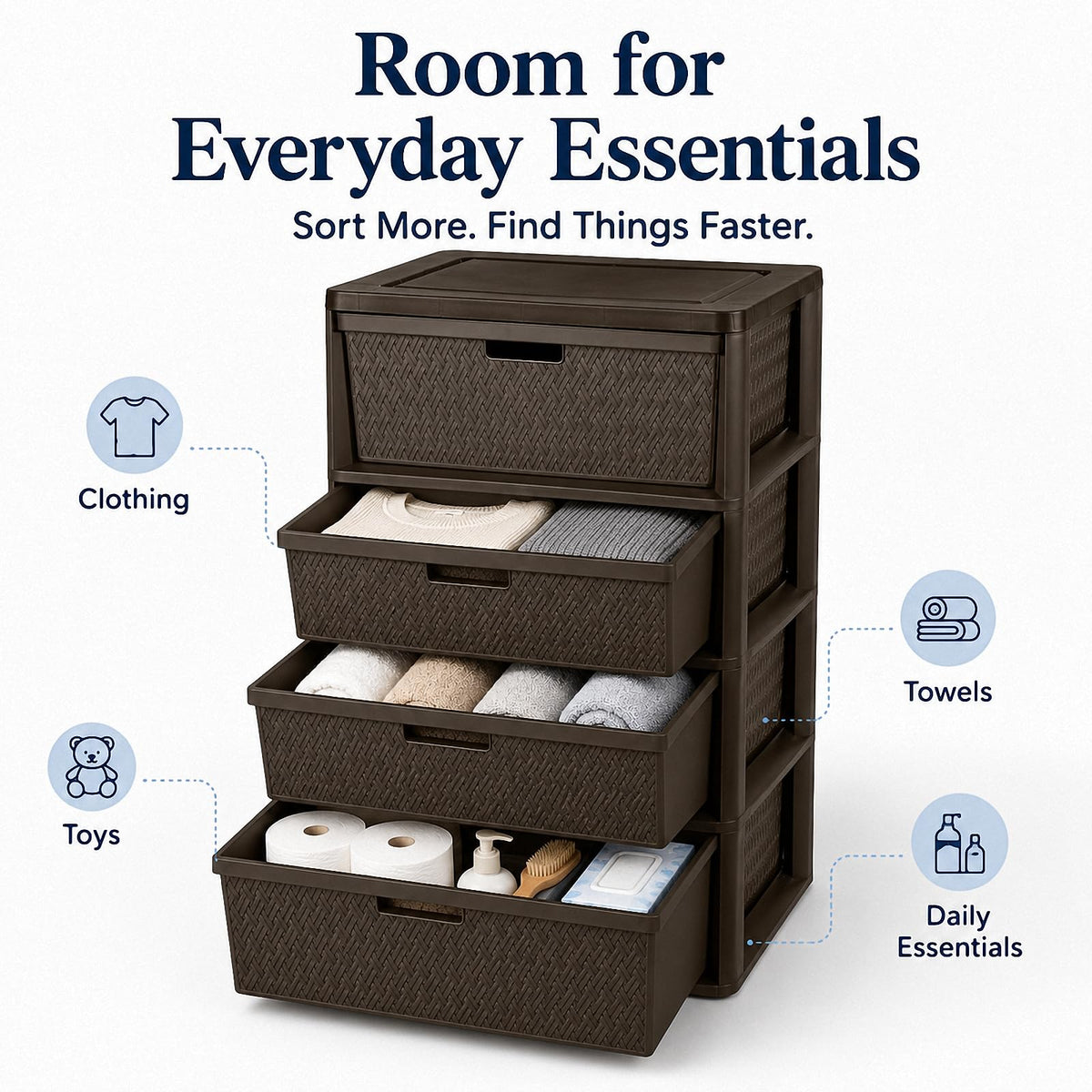 4 Drawer Brown Plastic Storage Tower B584193