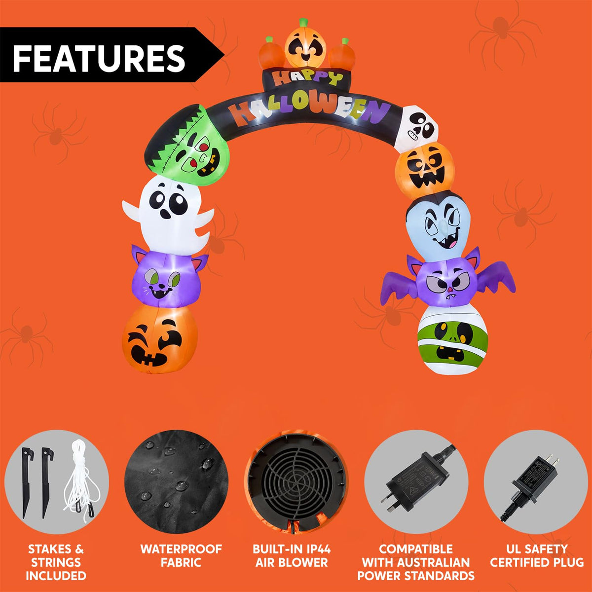 8 FT Halloween Inflatable Pumpkin Archway with LED Lights E7798