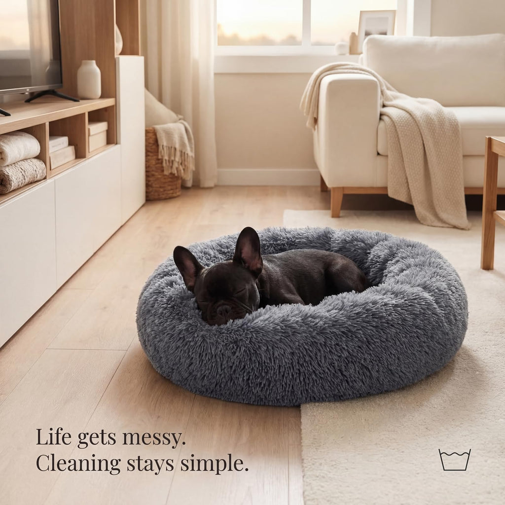 Small Anti-Anxiety Machine Washable Fluffy Round Dog Bed J3091