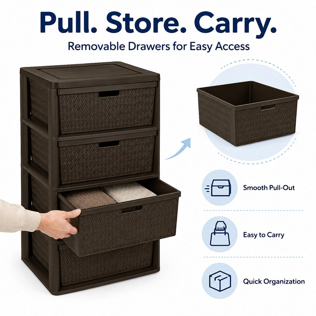 4 Drawer Brown Plastic Storage Tower B584193
