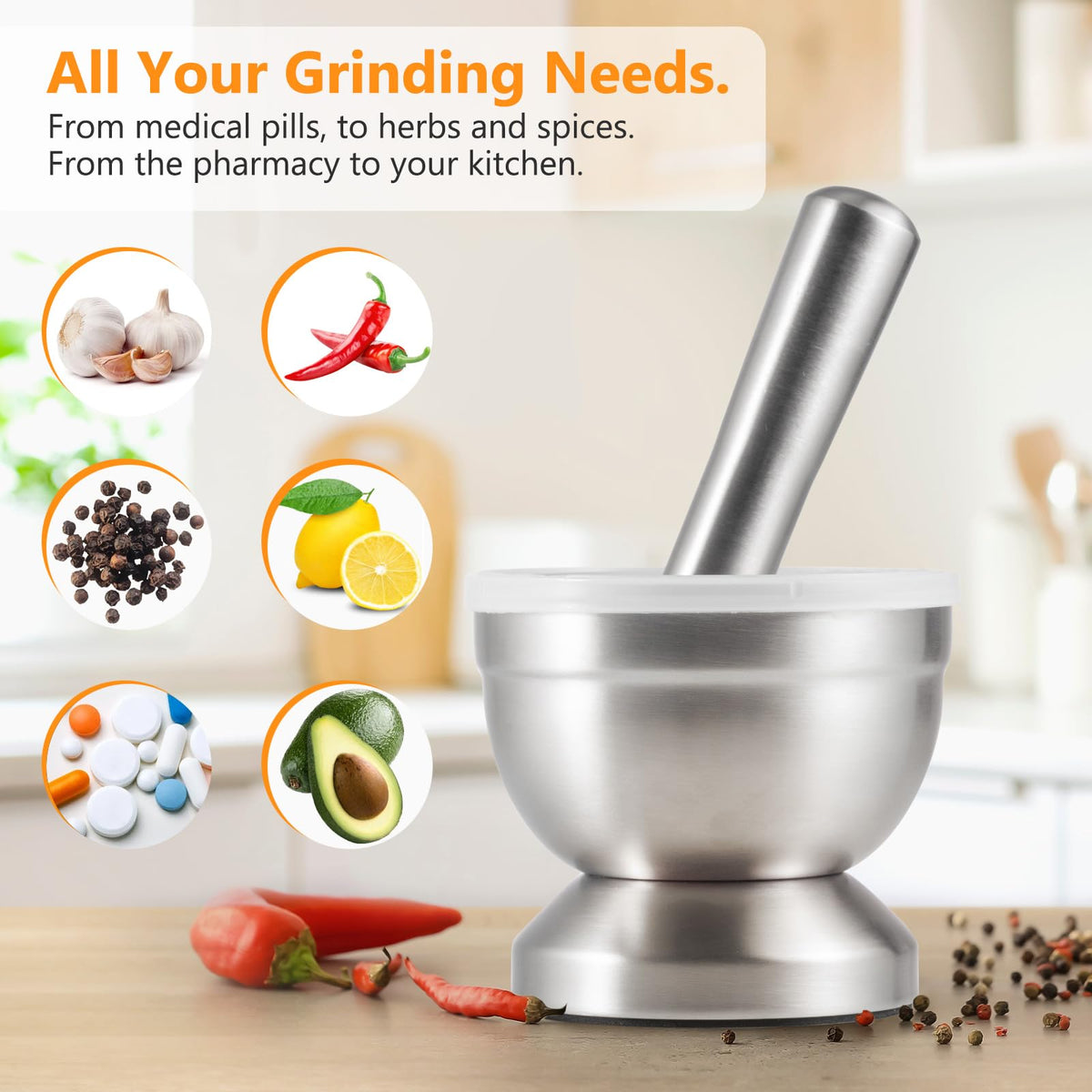 18/8 Stainless Steel Mortar and Pestle S795367