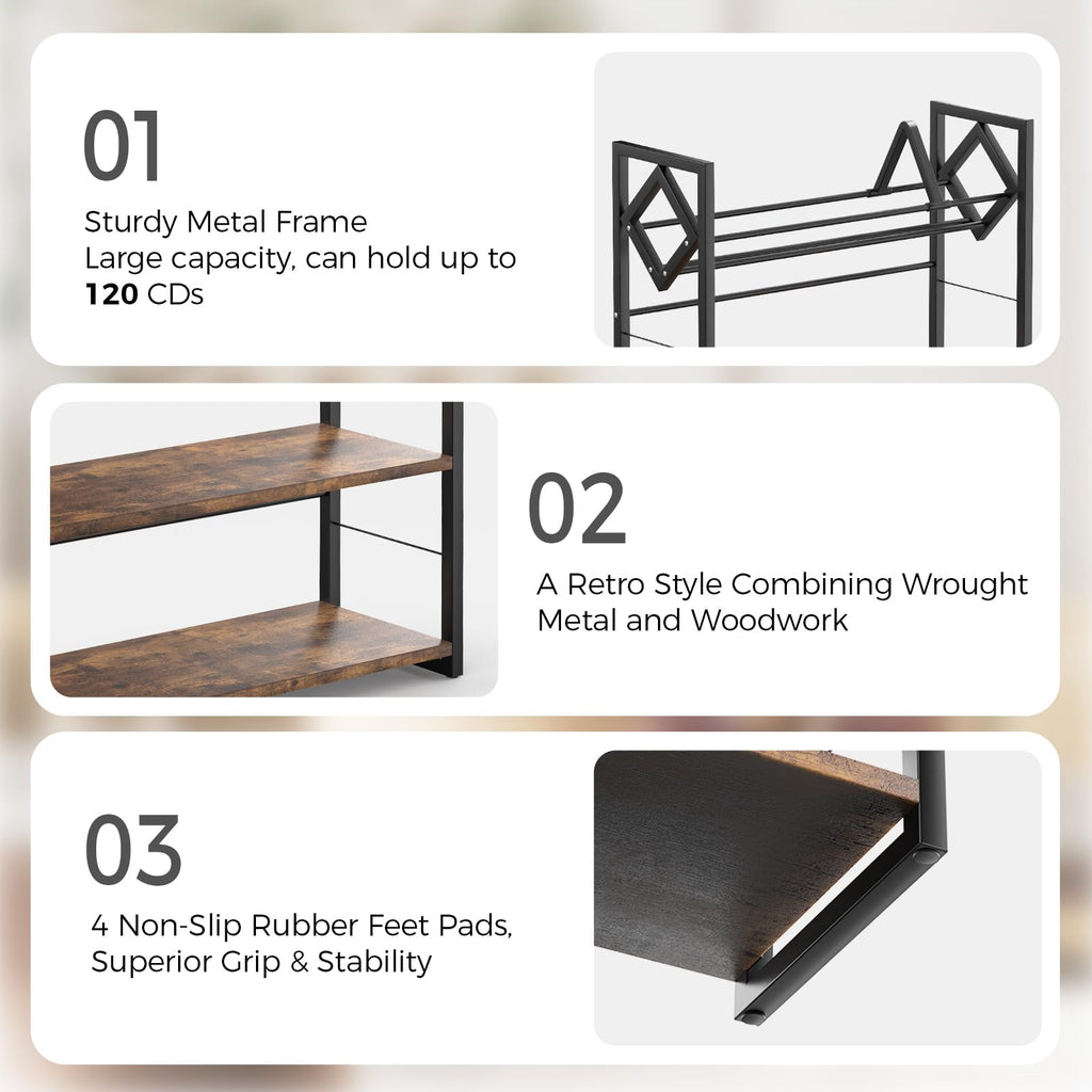 3-Tier Wooden and Metal CD Storage Rack S565413