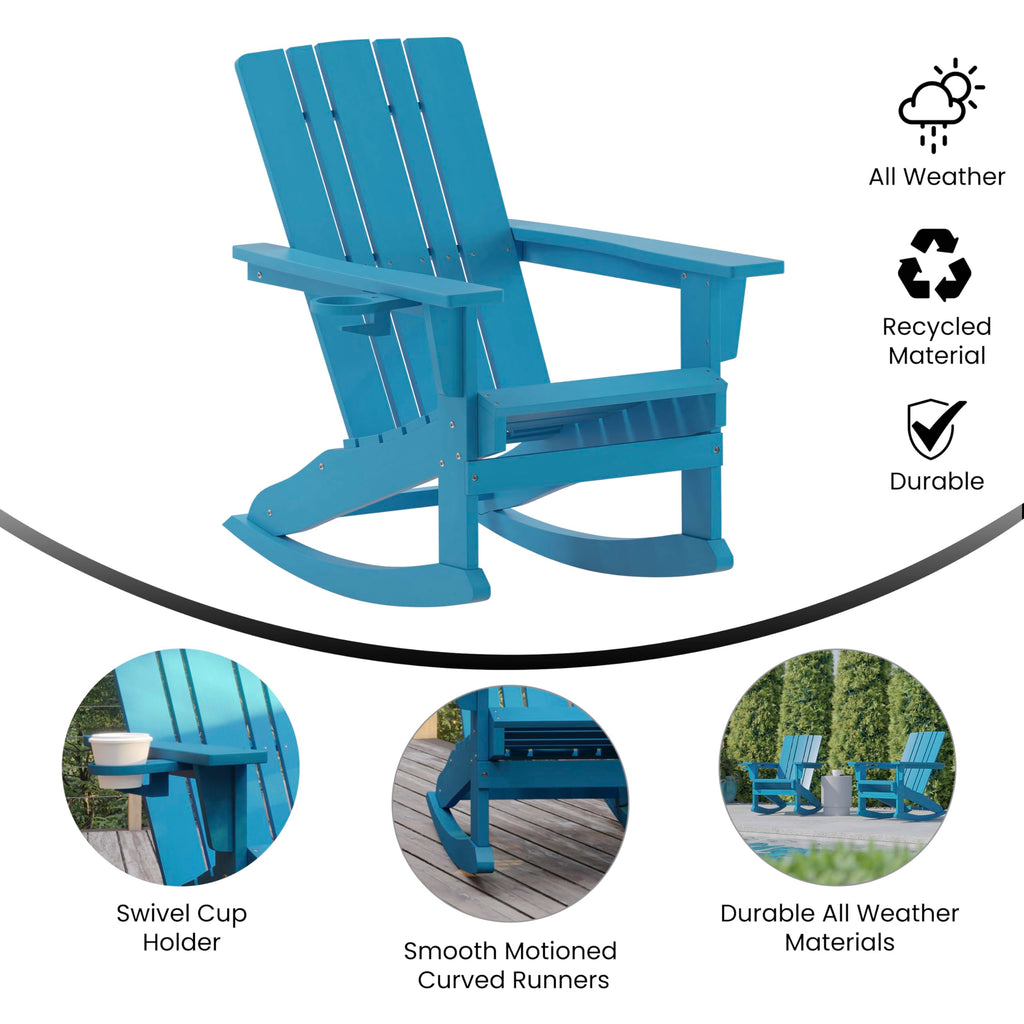 Blue Weather Resistant Poly Resin Adirondack Rocking Chair W268