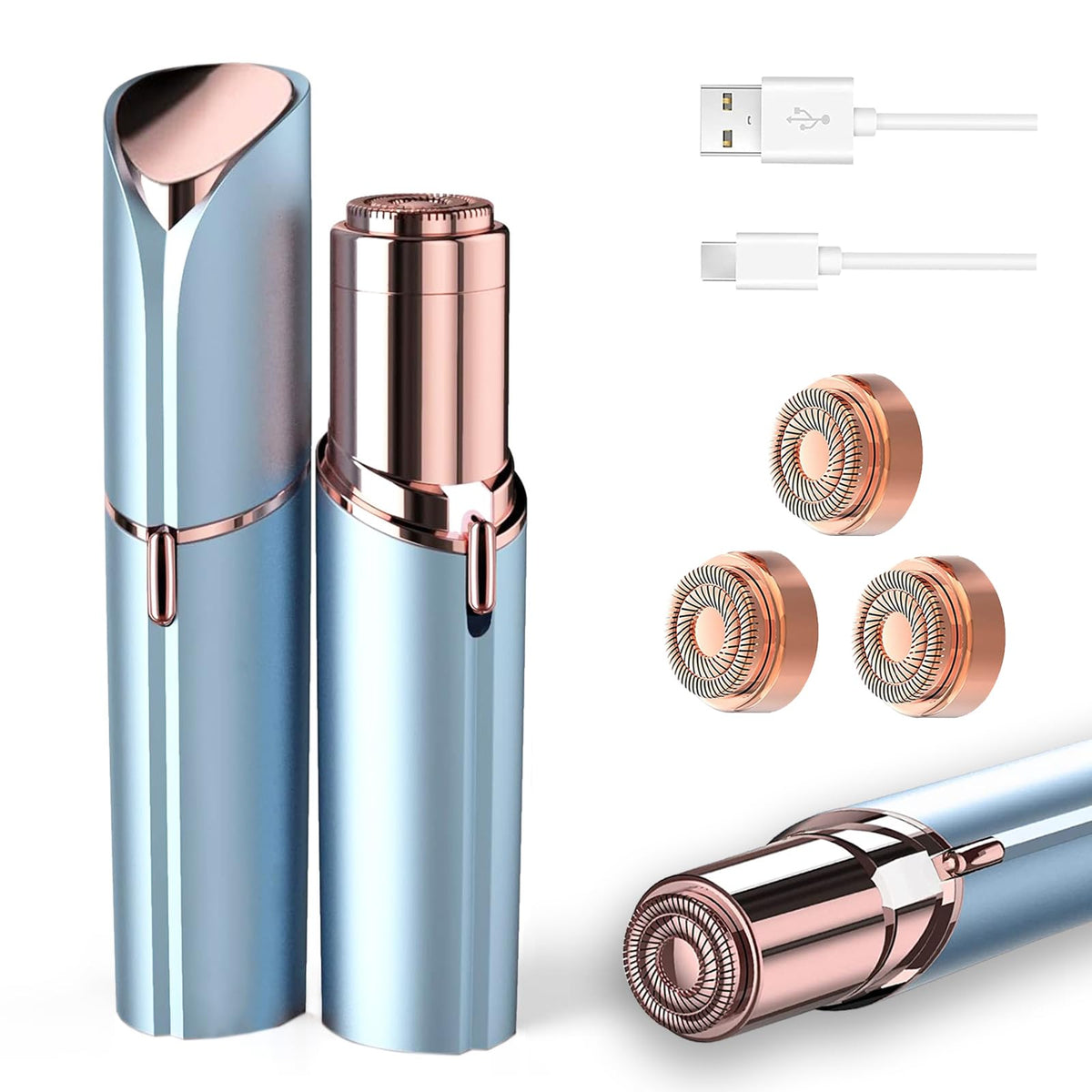 Facial Hair Removal USB Rechargeable 3 Replacement Heads W44190