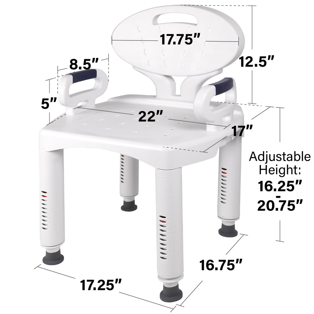 Shower Chair Bath Seat with Padded Arms, Removable Back and Adjustable Legs Z9720