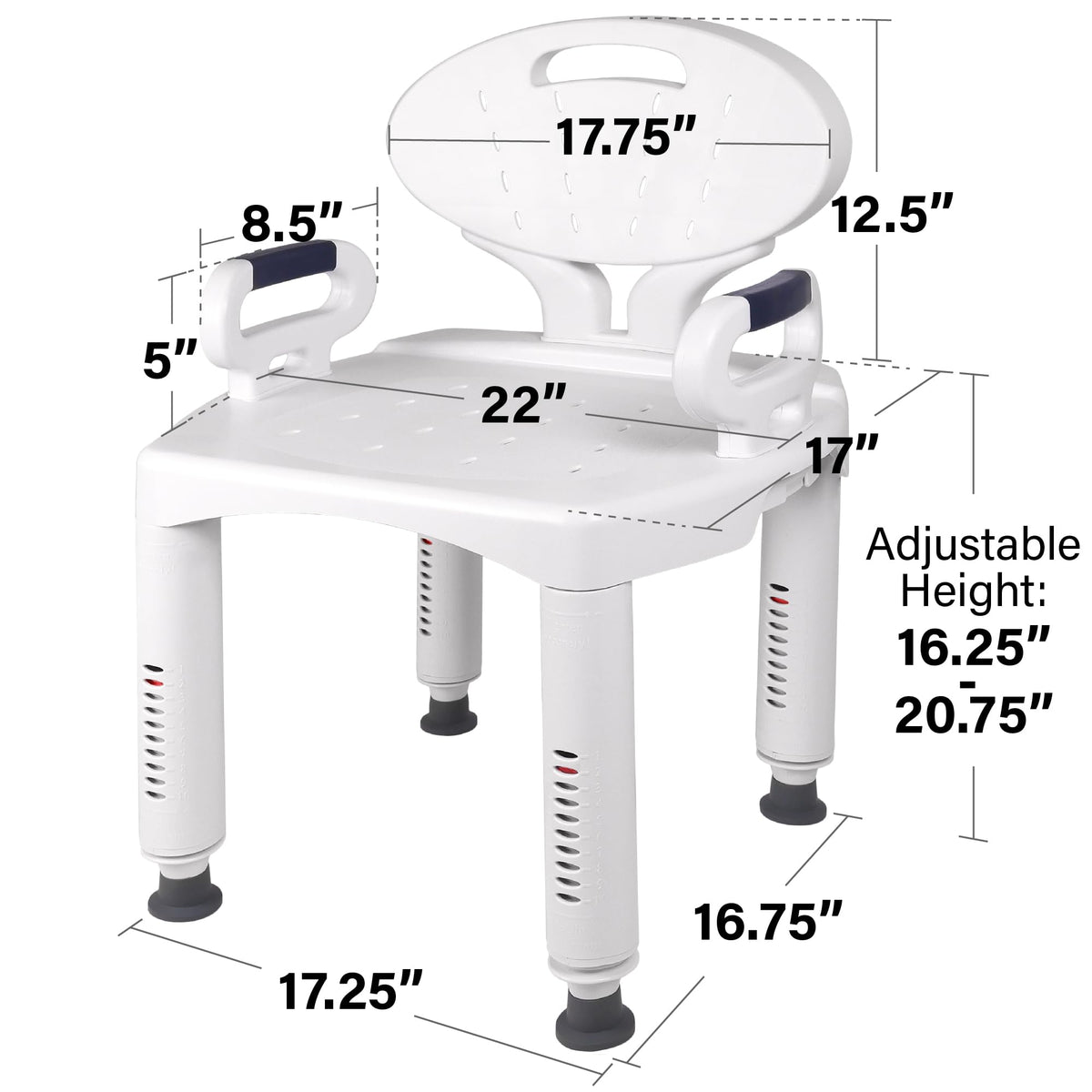 Shower Chair Bath Seat with Padded Arms, Removable Back and Adjustable Legs Z9720