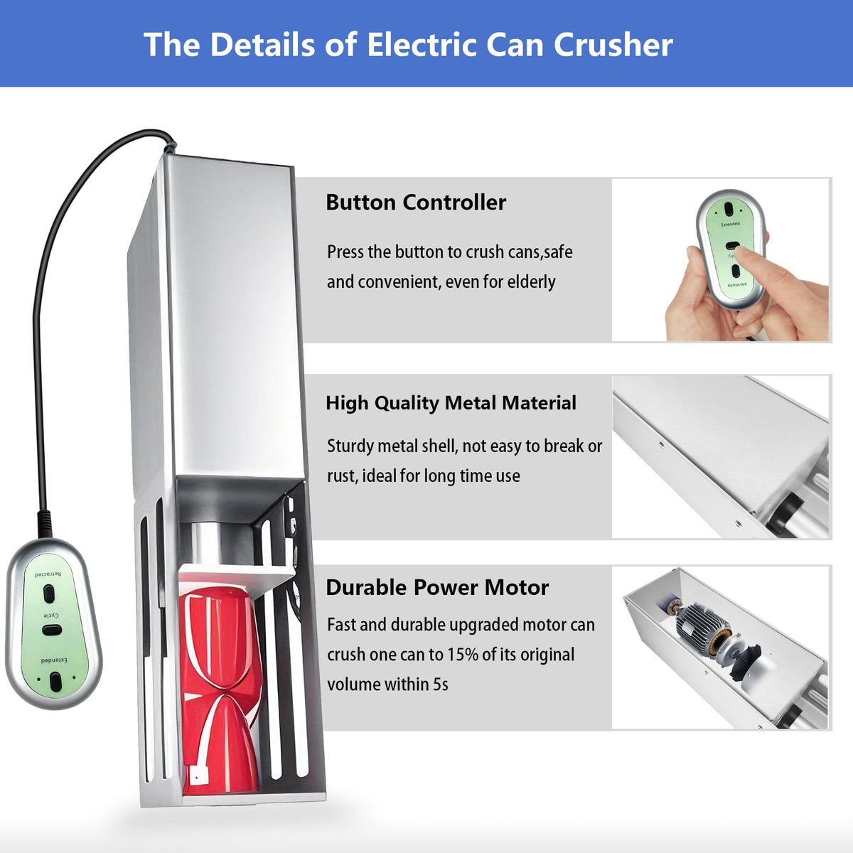 Electric Can Crusher with Button Controller F708