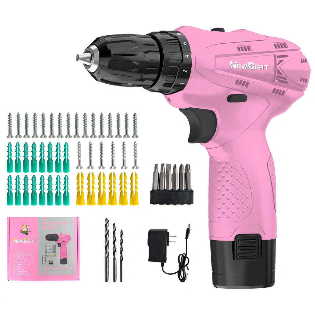 Pink 12V Cordless Drill Set with Battery and Charger T984