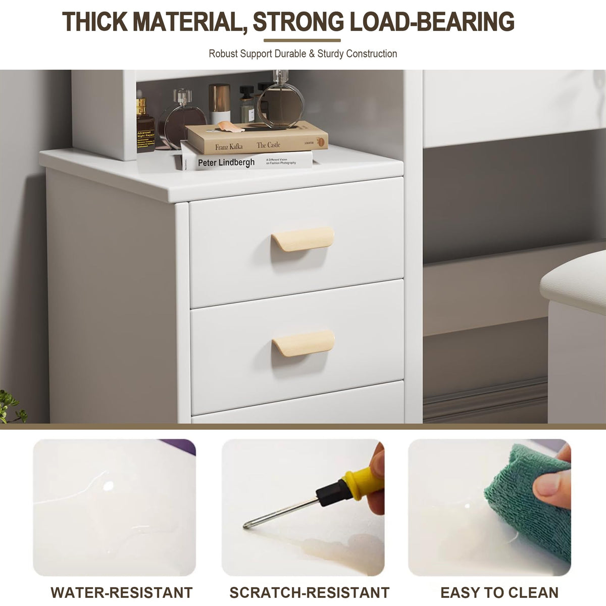 White 4 Drawer Vanity Desk Set with Mirror C44357