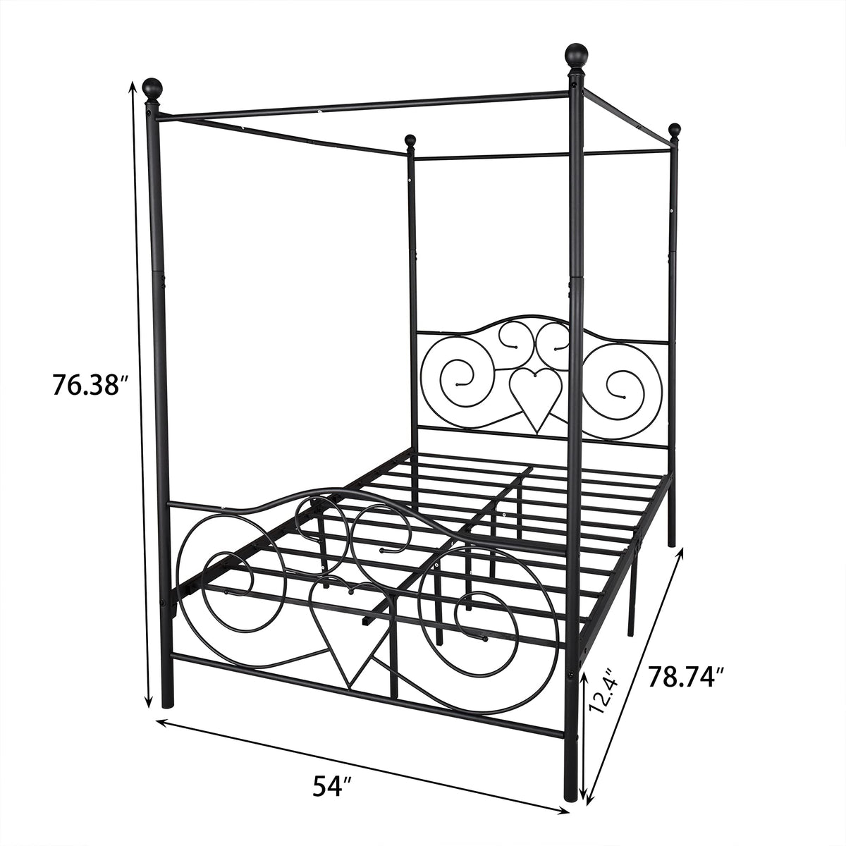 Black Steel Slat Bed Frame with Headboard and Footboard T6310