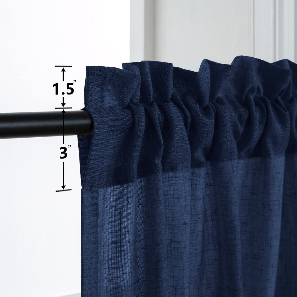 Navy Blue Linen Curtains 96 Inches Long Rod Pocket Semi Sheer Cotton Canvas F778637