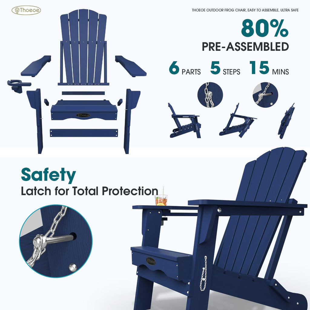 Folding Adirondack Chair Set of 2 HDPE All-Weather Outdoor Chair J832019