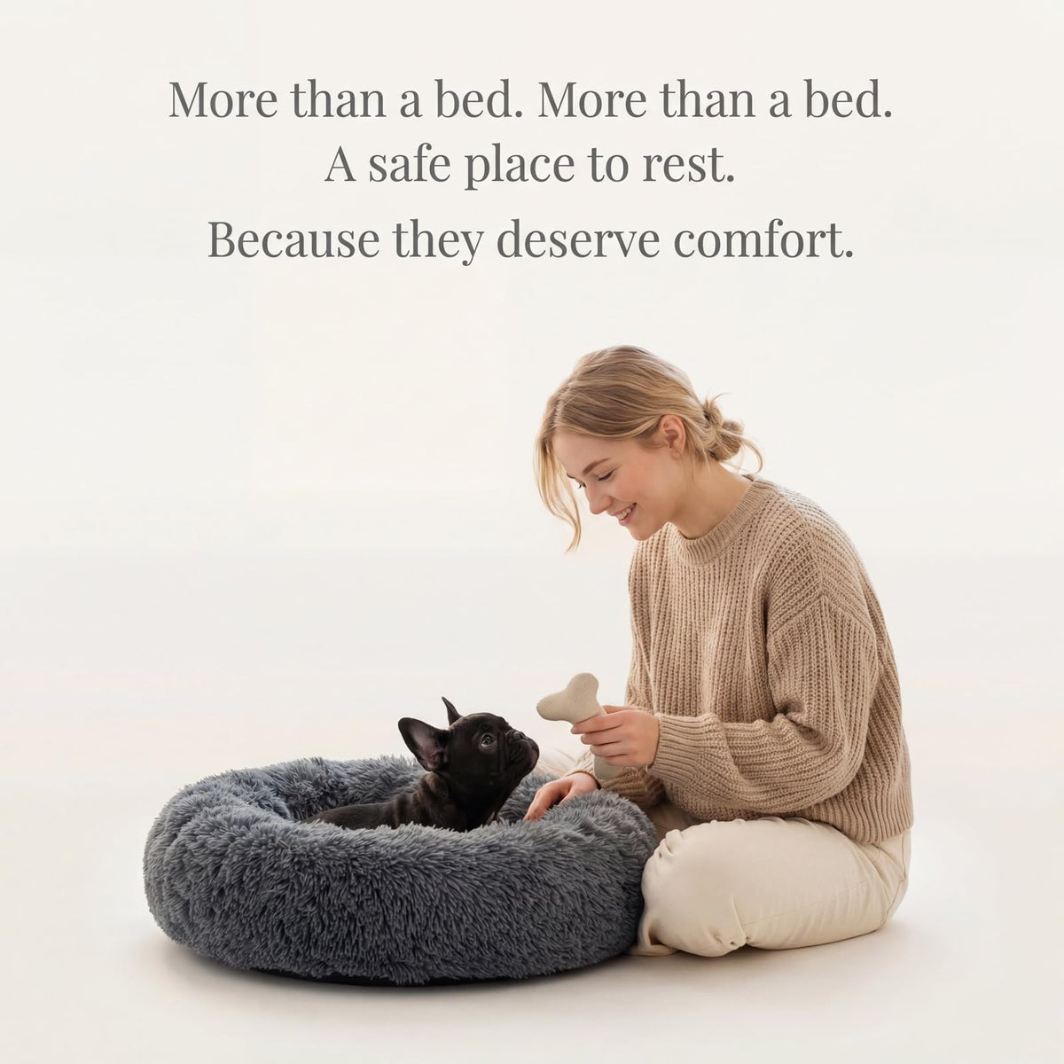 Small Anti-Anxiety Machine Washable Fluffy Round Dog Bed J3091