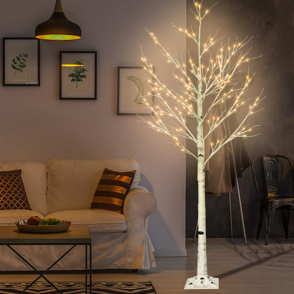 6FT Lighted Birch Tree with 160 LEDs Warm White Lights K696