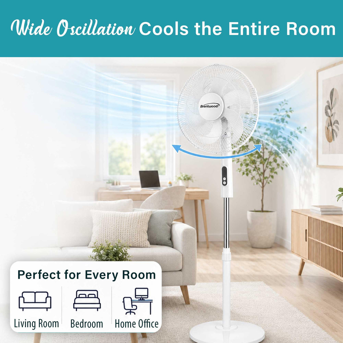 16” Oscillating Stand Fan with Remote, White D323