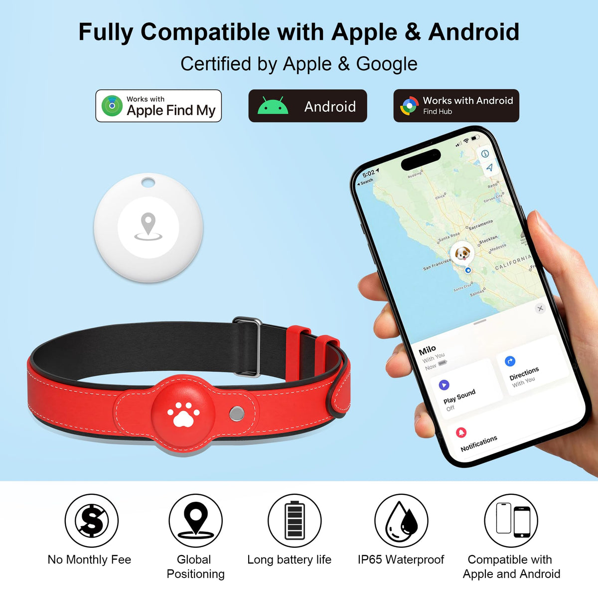 GPS Tracker for Dogs, Pet Location Tracker with Collar I8860