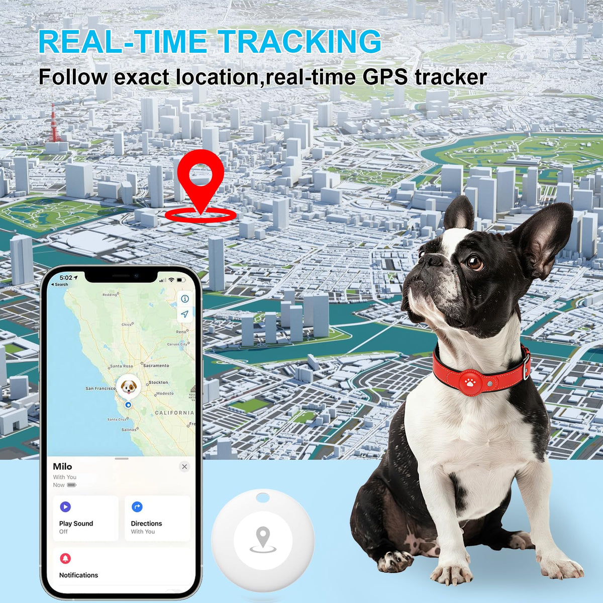 GPS Tracker for Dogs, Pet Location Tracker with Collar I8860