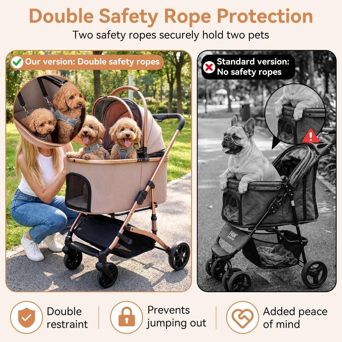 Khaki 3-in-1 Pet Stroller with Detachable Carrier X721