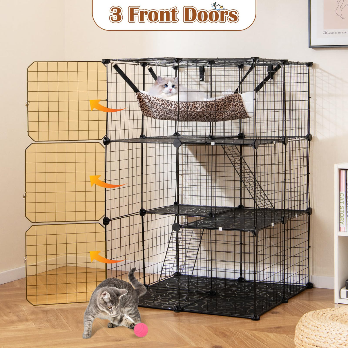 Black 4-Tier Metal Cat Cage with Hammock Q66611