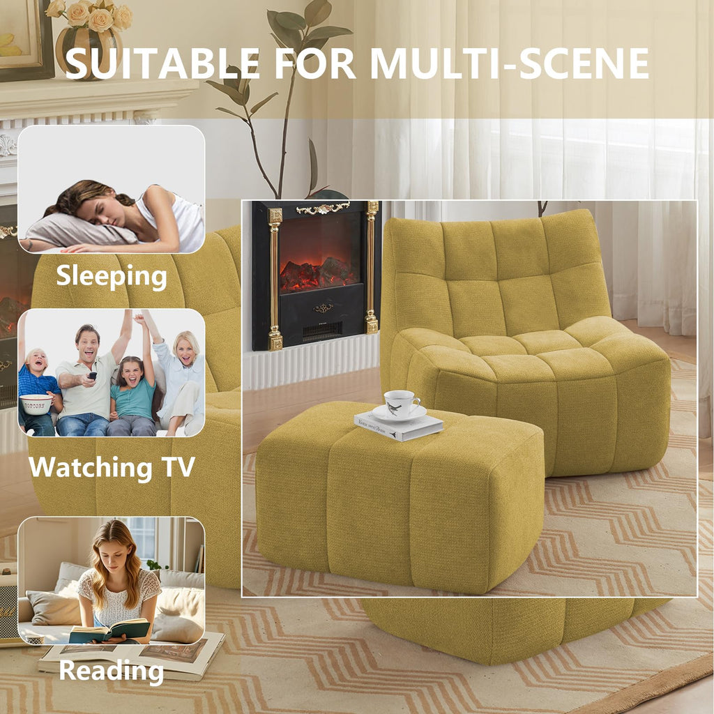 Yellow Memory Foam Bean Bag Chair with Ottoman Q42547