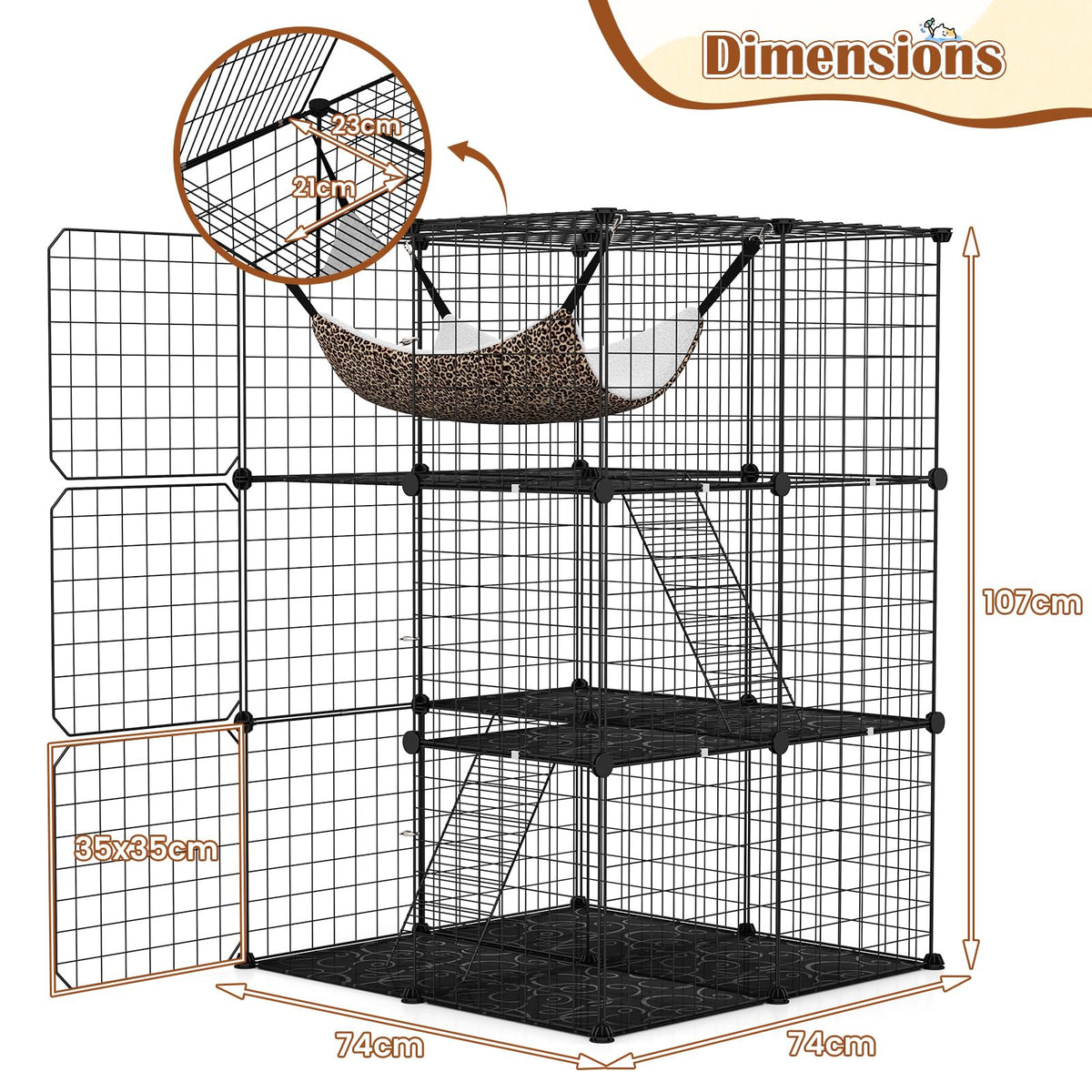 Black 4-Tier Metal Cat Cage with Hammock Q66611