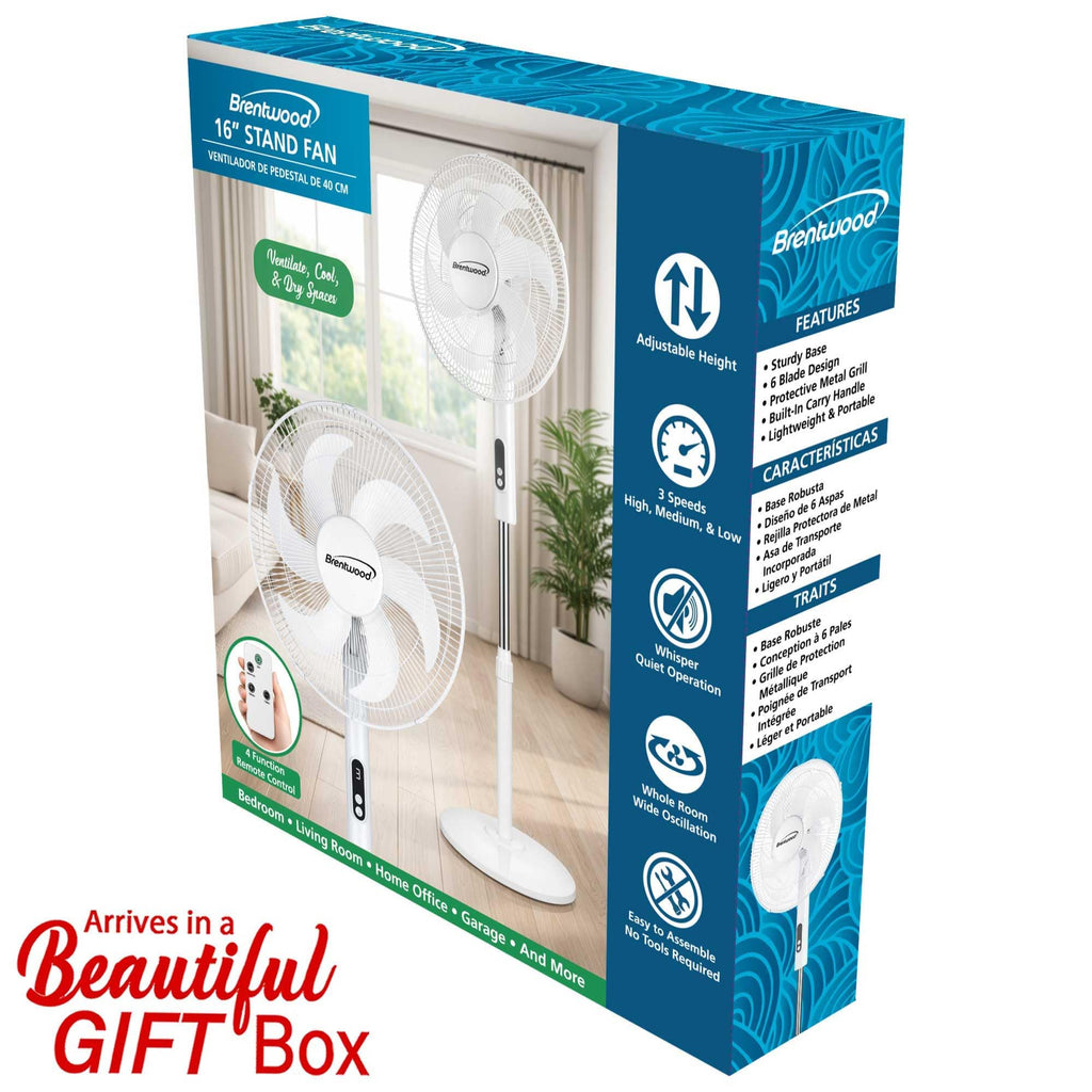 16” Oscillating Stand Fan with Remote, White D323