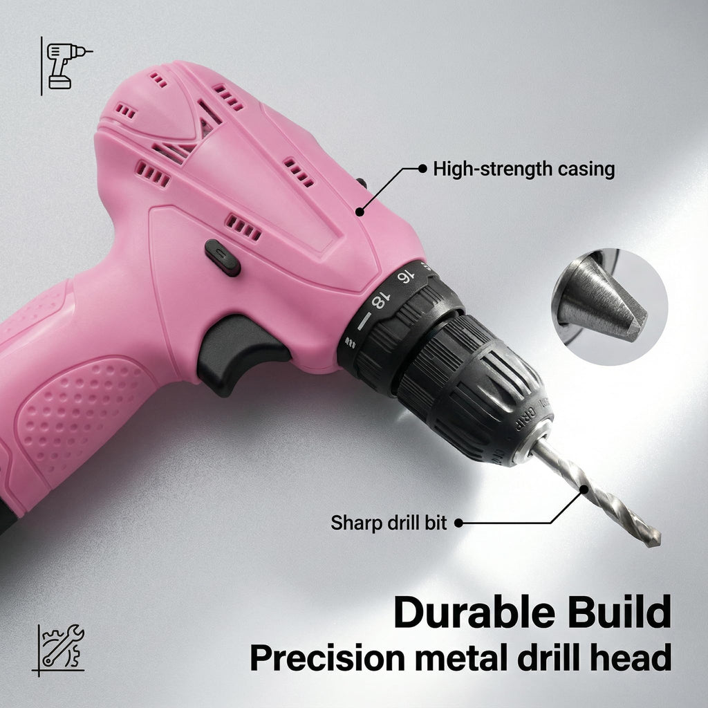 Pink 12V Cordless Drill Set with Battery and Charger T984