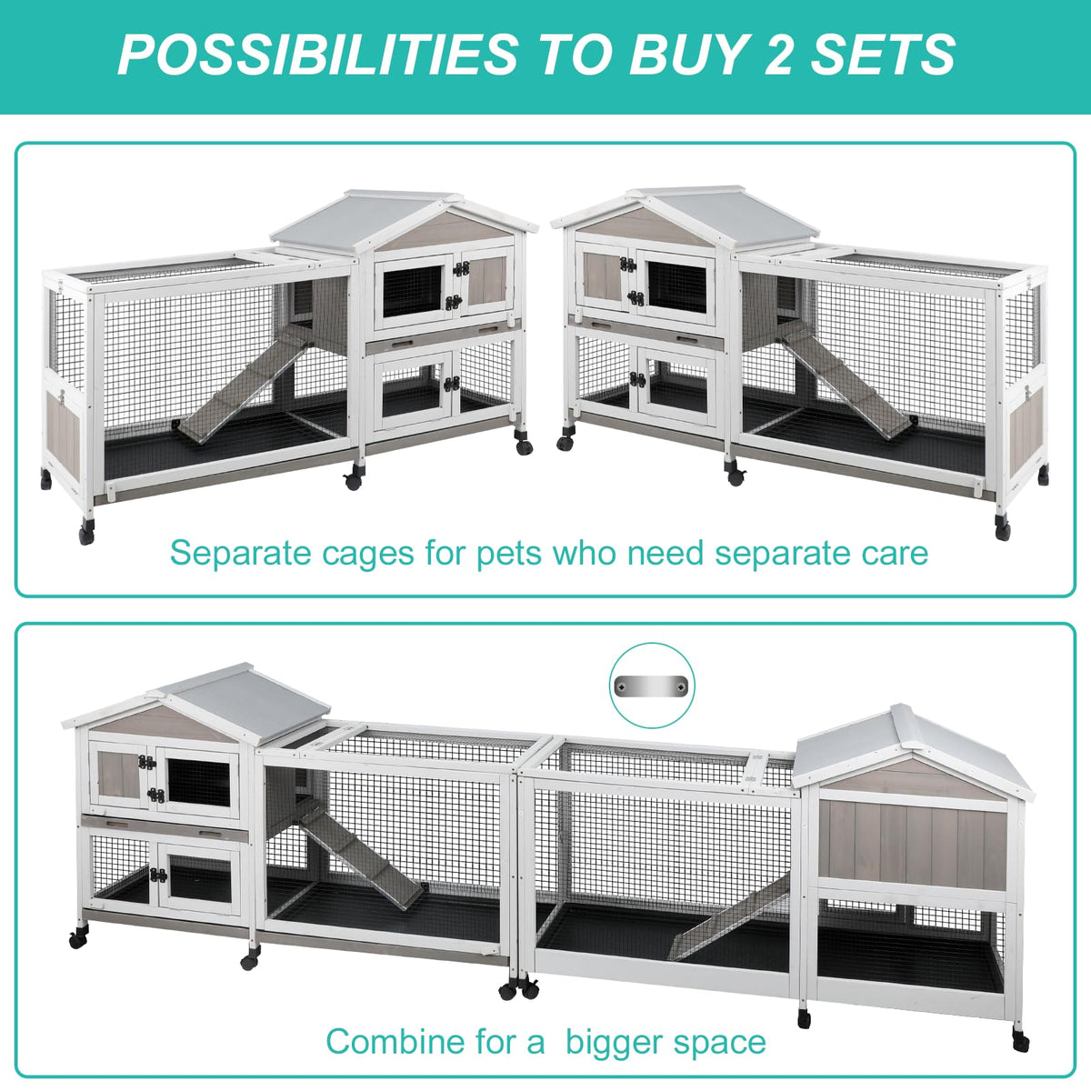 2-Tier Rabbit Hutch with Wheels E58096