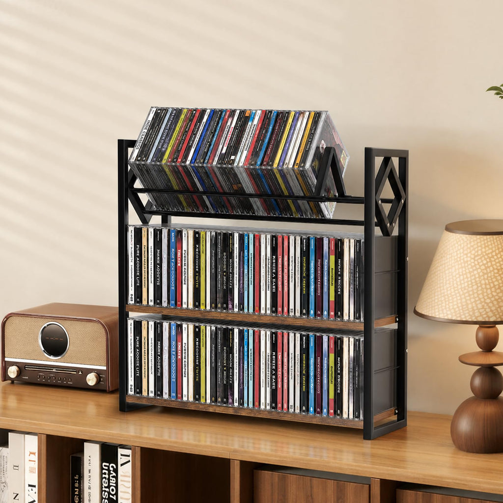 3-Tier Wooden and Metal CD Storage Rack S565413