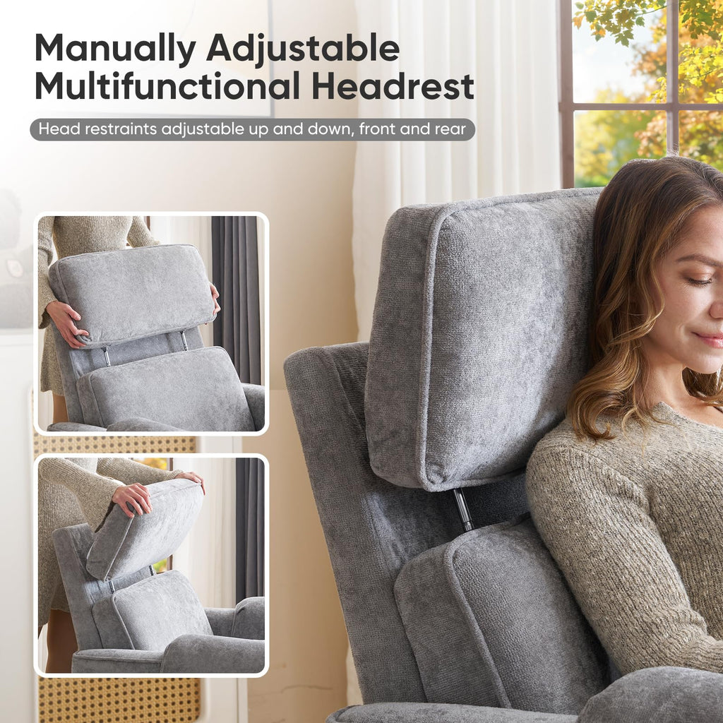 Oversized Chenille Swivel Rocker Recliner Chair with USB Ports Q62085