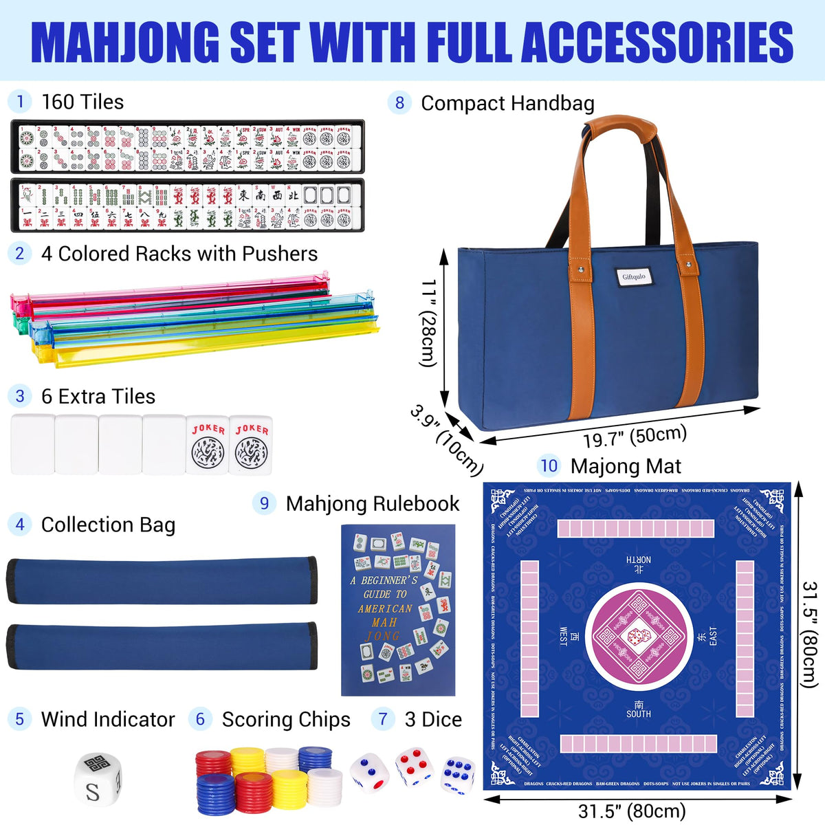 American Mahjong Game Set with Mat and Racks Y687970