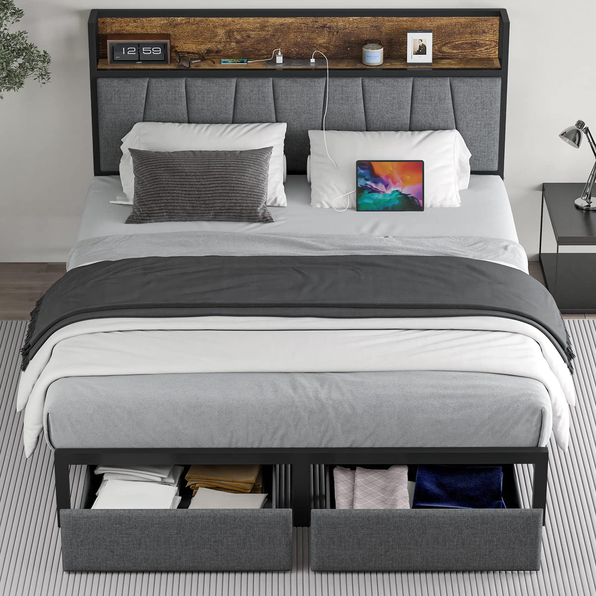 Full Size Storage Bed Frame with Headboard G221