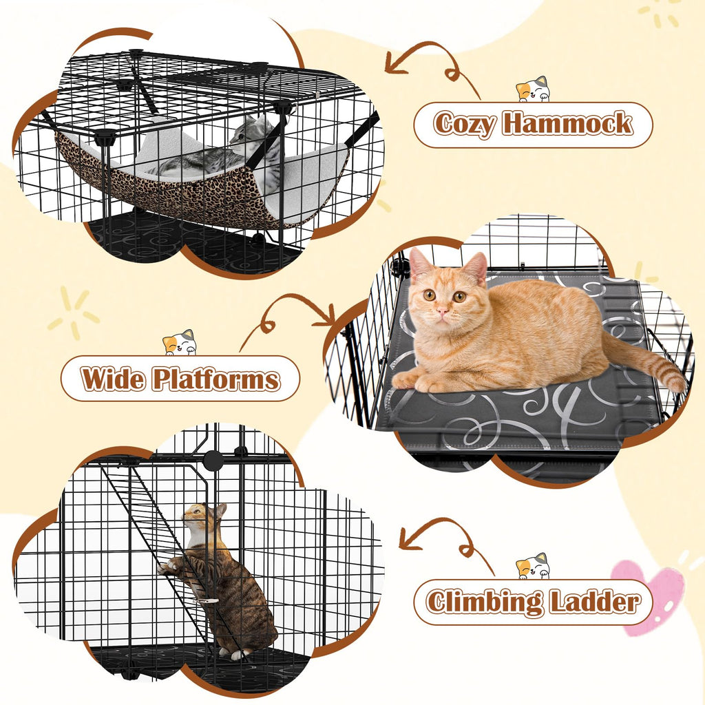 Black 4-Tier Metal Cat Cage with Hammock Q66611