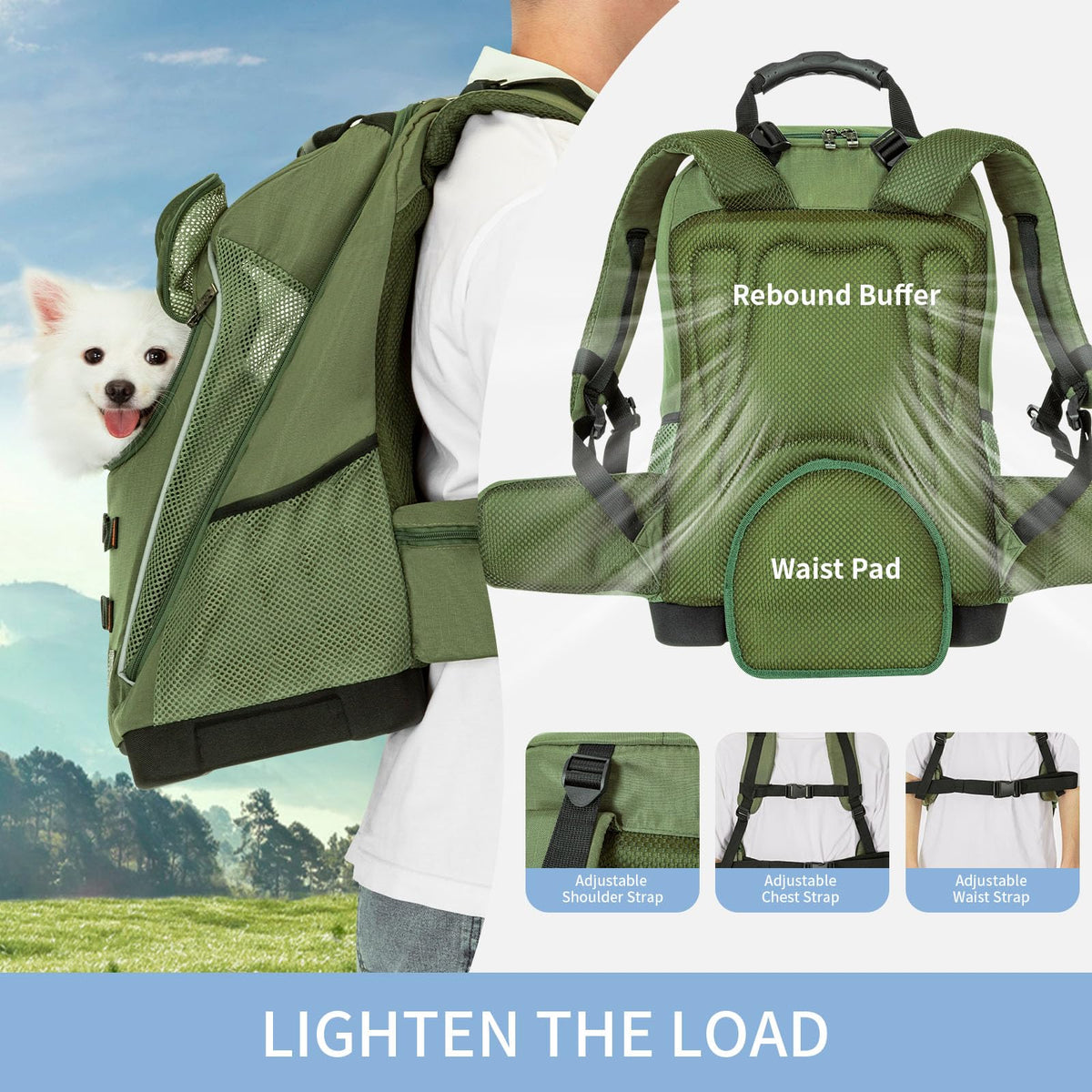 Green Pet Dog Carrier Backpack with Large Ventilations Z2277