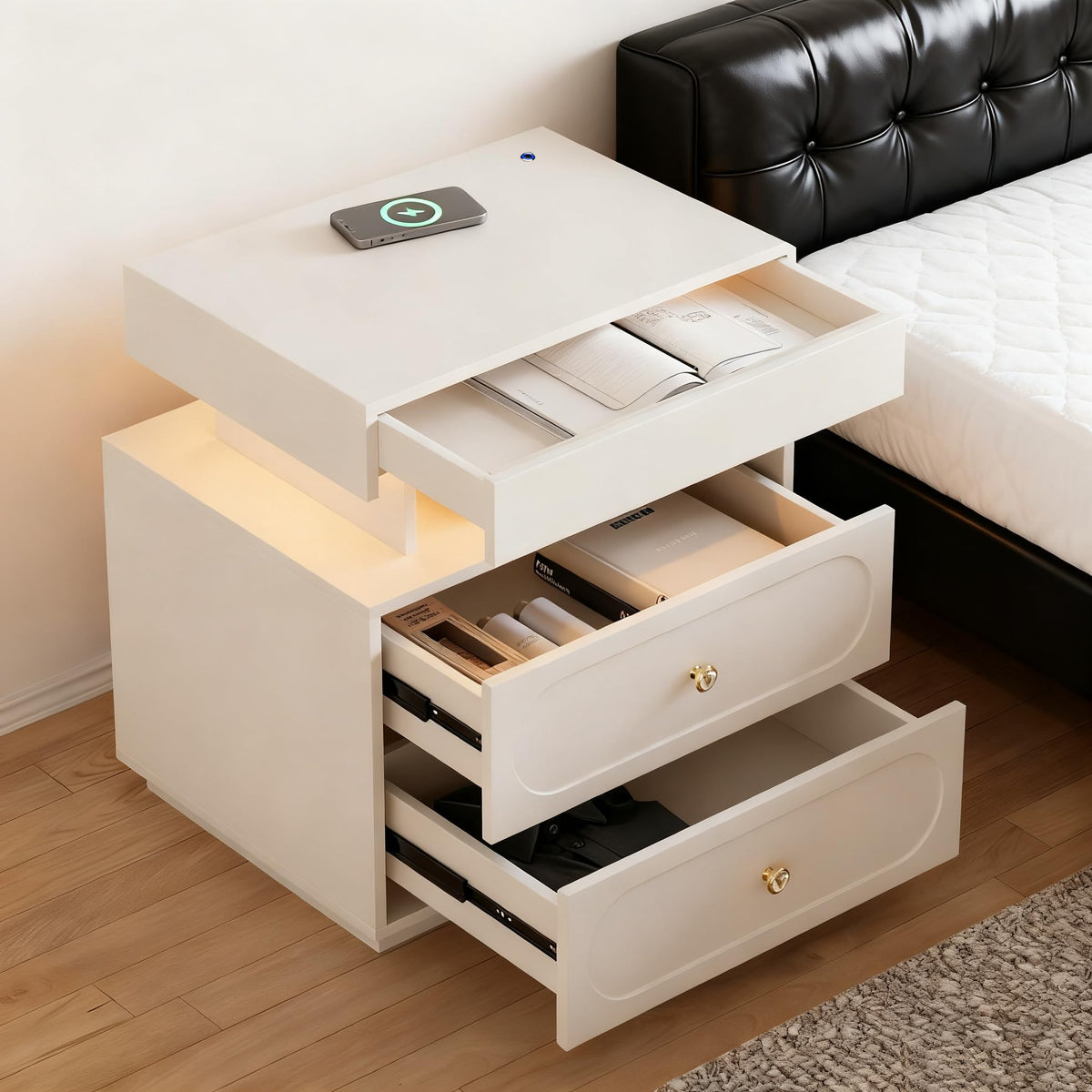 3-Drawer LED Nightstand with Light F8254