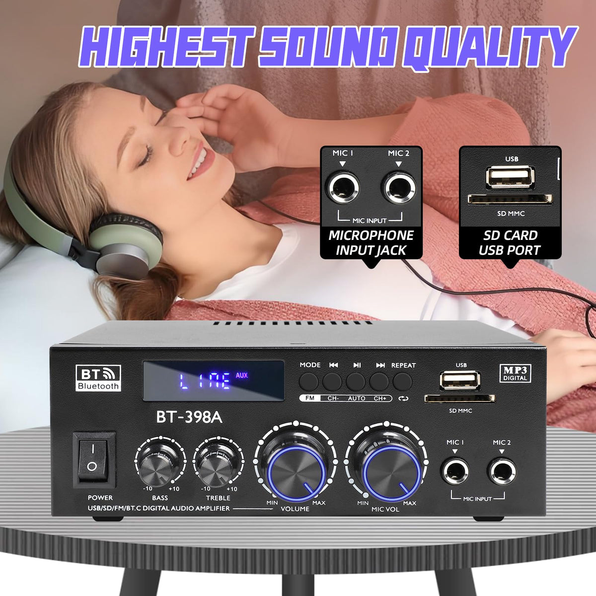 Bluetooth 5.0 Stereo Receivers, 2 Channel 450W Home Amplifier F987