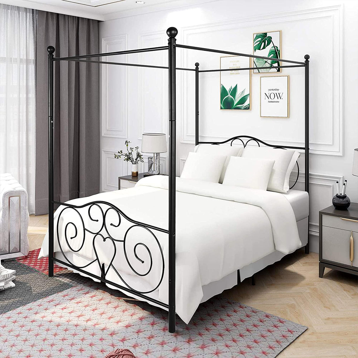 Black Steel Slat Bed Frame with Headboard and Footboard T6310
