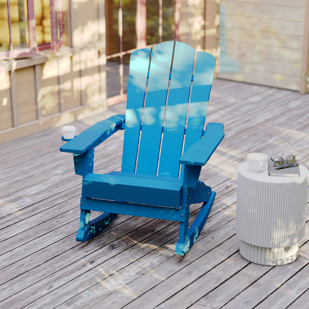 Blue Weather Resistant Poly Resin Adirondack Rocking Chair W268