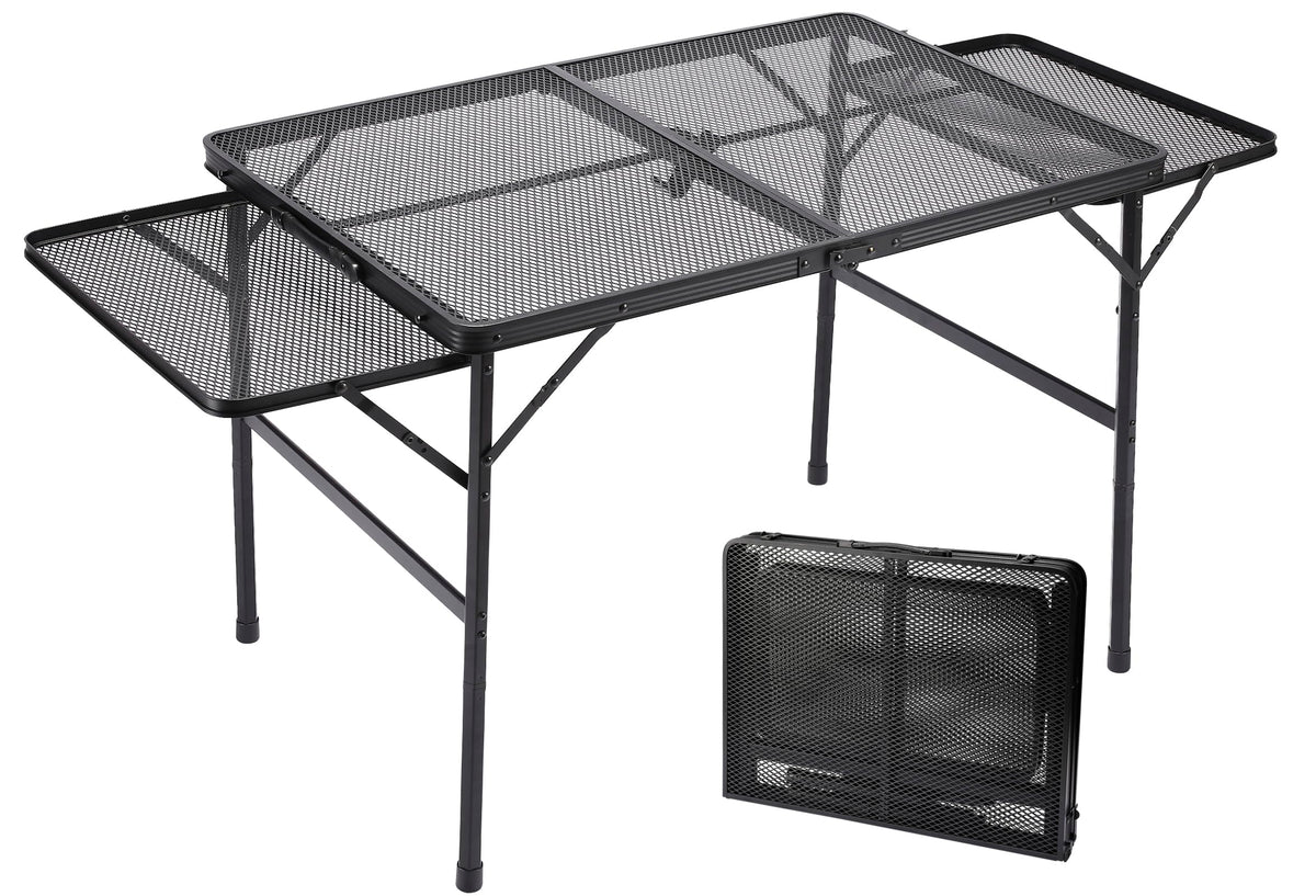 Black 4.4 FT Folding Camping Table with 2 Wing Panels D7046
