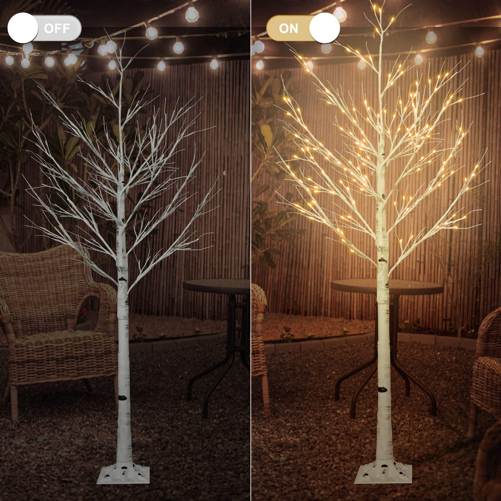 6FT Lighted Birch Tree with 160 LEDs Warm White Lights K696