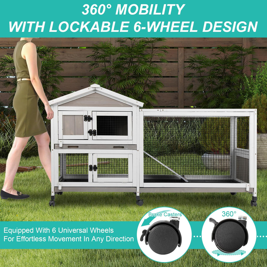 2-Tier Rabbit Hutch with Wheels E58096