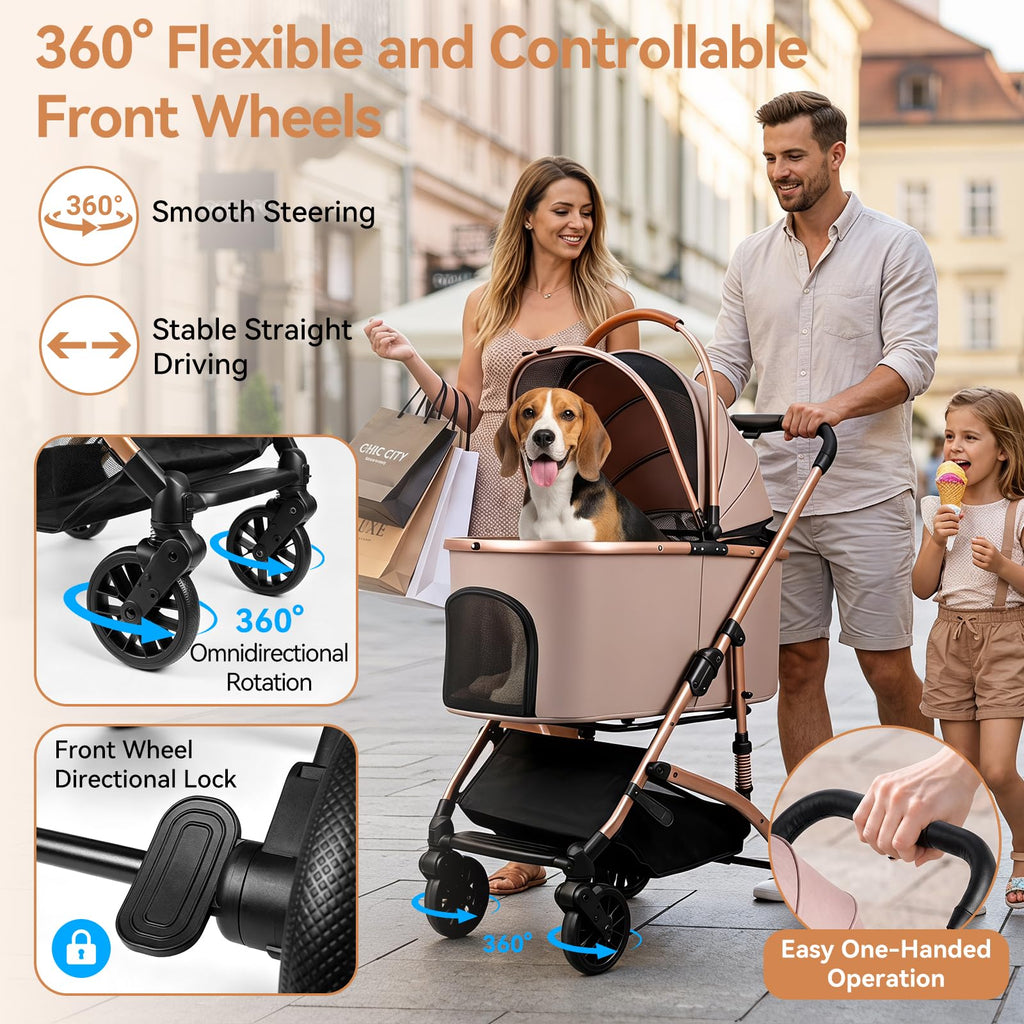 Khaki 3-in-1 Pet Stroller with Detachable Carrier X721