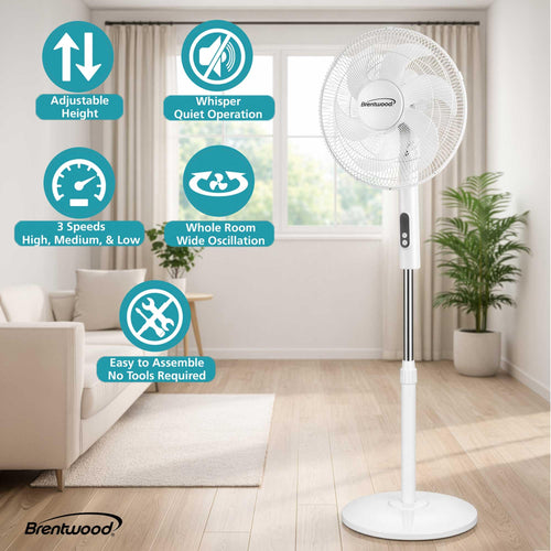 16” Oscillating Stand Fan with Remote, White D323